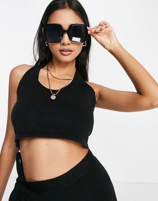 4th & Reckless knitted beach crop top with keyhole detail in black - part of a set
