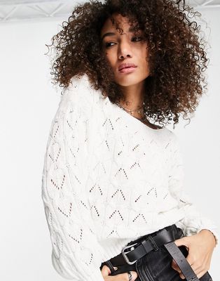 Only crew neck pointelle sweater in white