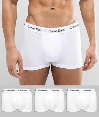 Calvin Klein Low Rise Trunks 3 Pack in Cotton Stretch-White