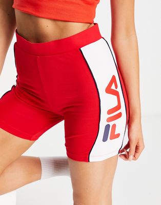 Fila large logo legging shorts in red and white