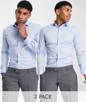 Jack & Jones Premium 2 pack smart shirts with cutaway collars in blue-Blues