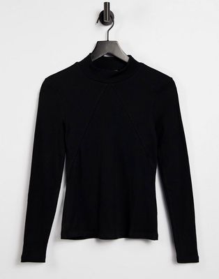 Vero Moda ribbed high neck top with front seam detail in black