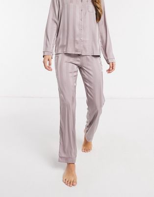 Loungeable stripe jacquard satin trouser in mink-Brown