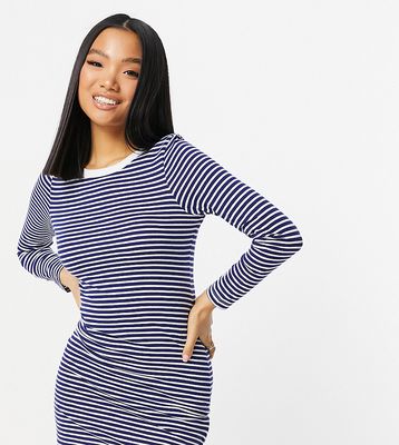 Brave Soul Petite cilli striped long sleeve t-shirt dress in navy
