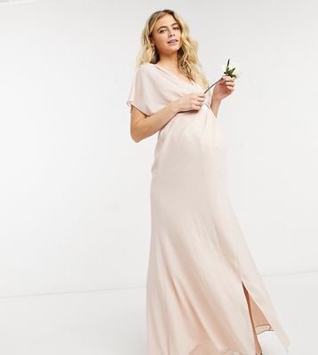ASOS DESIGN Maternity Bridesmaid short sleeve cowl front maxi dress with button back detail-Pink