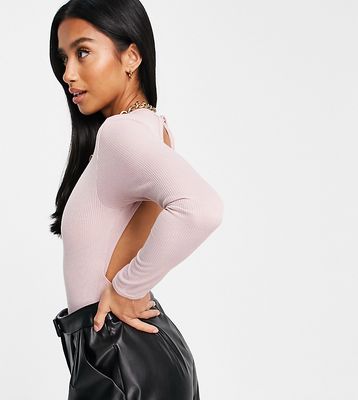 Missguided Petite open back bodysuit in pink