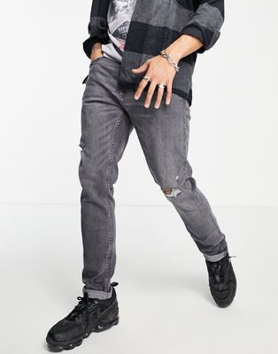 Pull & Bear slim fit jeans with rips in gray