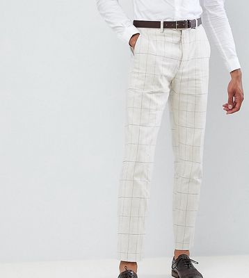 Gianni Feraud TALL Skinny Fit Wedding Windowpane Check Suit Cropped Pants-White