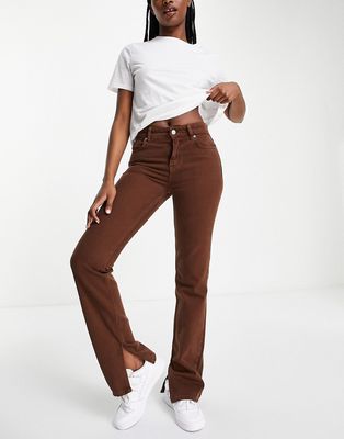 Mango straight leg denim jeans with side split in brown