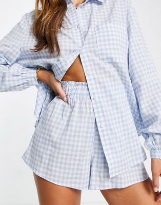 Fashion Union beach shorts in pastel blue gingham - part of a set-Blues