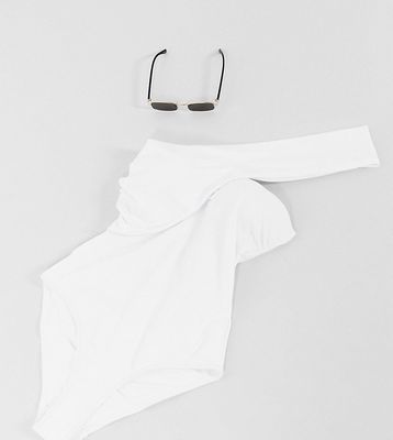 Ivory Rose Fuller Bust one shoulder swimsuit in white DD- G