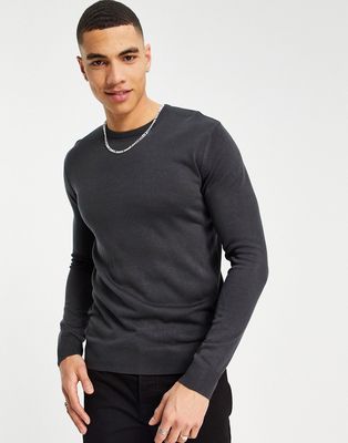 French Connection formal crew neck knitted sweater in gray