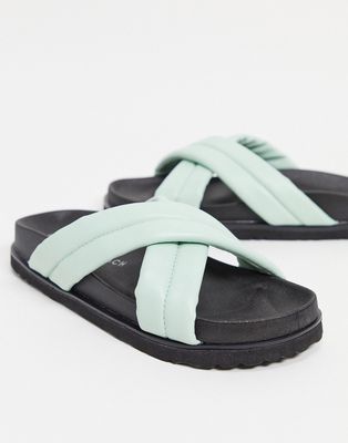 South Beach padded cross strap slides in pale blue-Blues