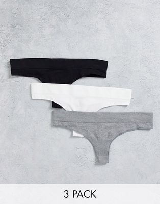Green Treat 3-pack seamfree thongs in black, white and gray