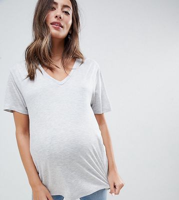 ASOS DESIGN Maternity nursing v-neck t-shirt in gray marl-Grey