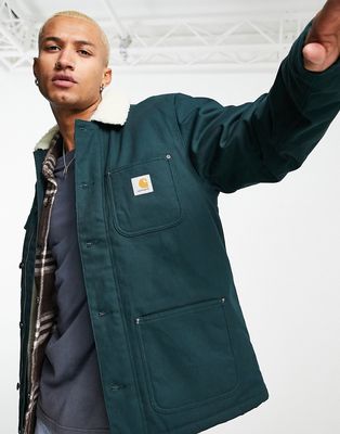 Carhartt WIP fairmount pile lined jacket in forest green