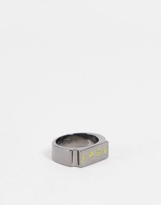 WFTW Fire signet ring in gunmetal-Silver
