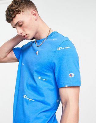 Champion repeat logo t-shirt in blue-Blues