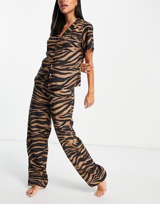 ASOS DESIGN mix & match modal zebra print pajama pants with elastic waistband-Brown