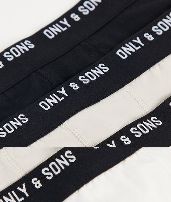 Only & Sons 3 pack trunks with black waistband in multi