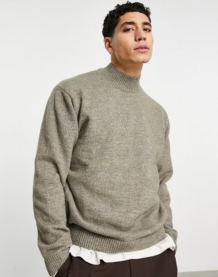 Weekday atwood mockneck sweater in beige melange-Black