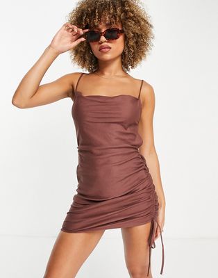 ASOS DESIGN cowl neck beach mini dress in brown