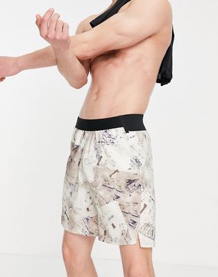 Reebok Training Epic camo printed shorts in stone-Neutral