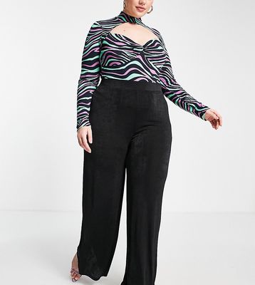 In The Style Plus x Liberty slinky wide leg pants in black - part of a set
