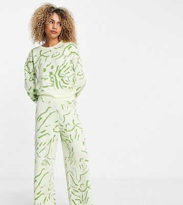 Native Youth relaxed pants in abstract squiggle knit - part of a set-Green