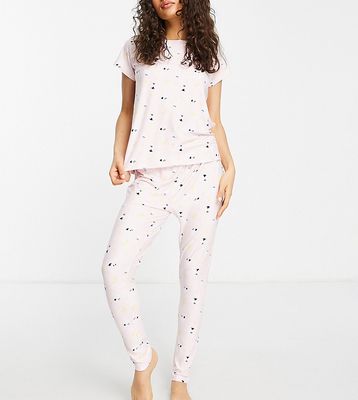 Loungeable Petite sheep long pajama set in pale pink