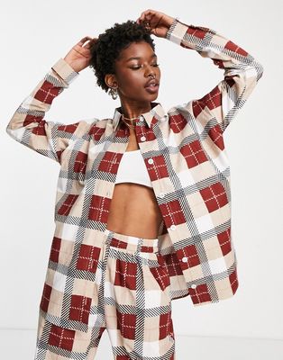 Heartbreak oversized shirt in brown check - part of a set
