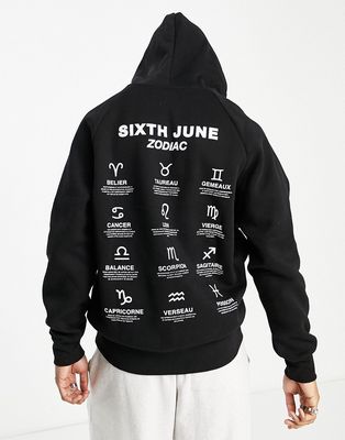 Sixth June zodiac oversized back print hoodie in black