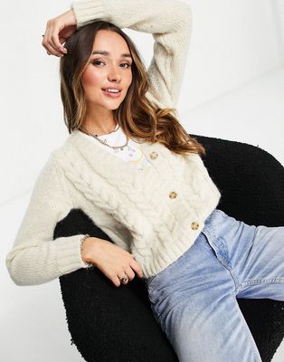 Vero Moda cable knit cardigan in cream-White