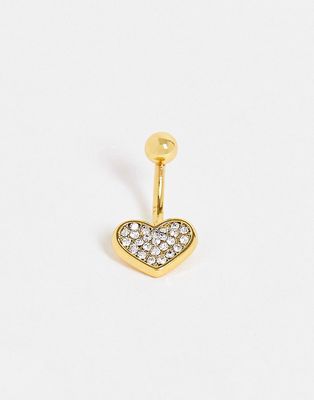 ASOS DESIGN belly bar with crystal heart-Gold