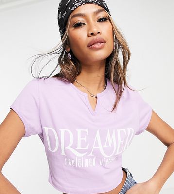 Reclaimed Vintage inspired notch neck shrunken t shirt with dreamer print in pink