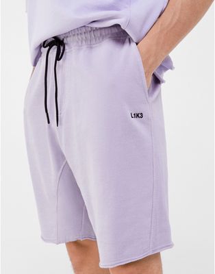 Bershka jersey shorts set in lilac-Brown