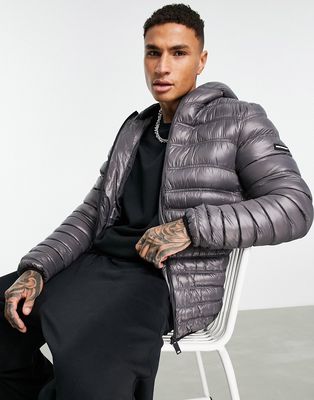 Good For Nothing hooded puffer jacket in gray