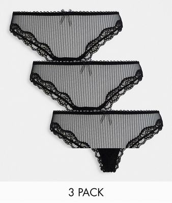 NA-KD 3 pack lace thong in black