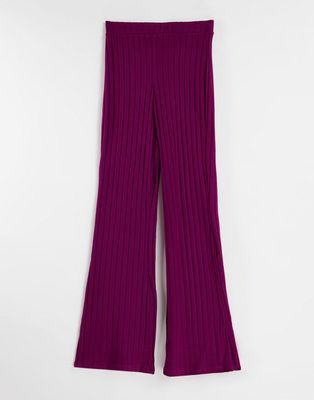 Vila ribbed flares in wine - part of a set-Purple