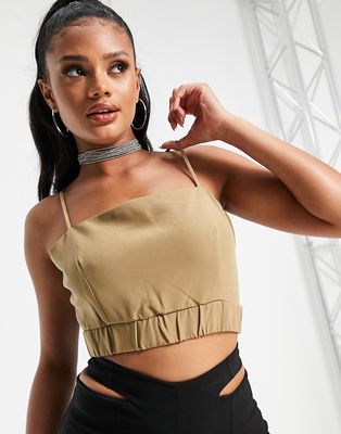 4th & Reckless square neck top in khaki-Green