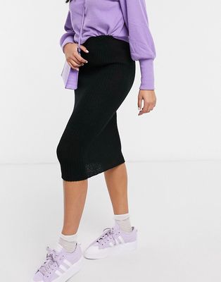 In The Style x Lorna Luxe copenhagen ribbed midi skirt in black