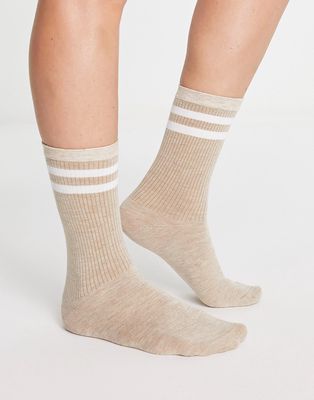 Ego sporty stripe socks in beige-Neutral