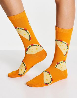 Typo socks with taco print in orange