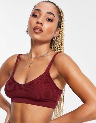Fashionkilla knit bralet in berry - part of a set-Red