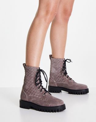 ASRA Bumbles lace up ankle boots in mauve quilted suede-Purple
