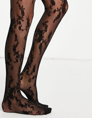 Pretty Polly floral mesh tights in black