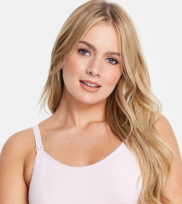 ASOS DESIGN Maternity ribbed seamless nursing bra with picot trim in dusty pink