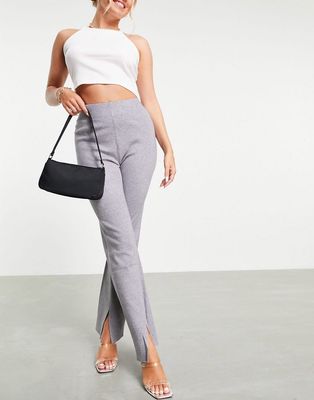 4th & Reckless knitted flare spilt pants in gray-Grey