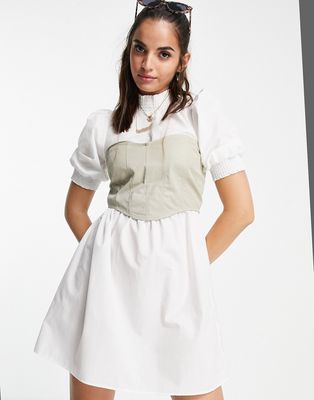 ASOS DESIGN cotton poplin 2 in 1 corset mini dress in white