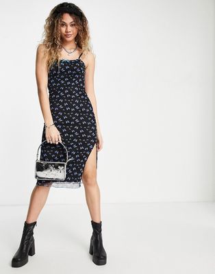 Vintage Supply mesh butterfly print midi dress in black